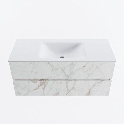 Mondiaz VICA ensemble de meuble de salle de bain - 110cm - meuble sous-vasque carrara - 2 tiroirs - lavabo cloud milieu - 1 trou de robinet - version haute de 60cm - talc