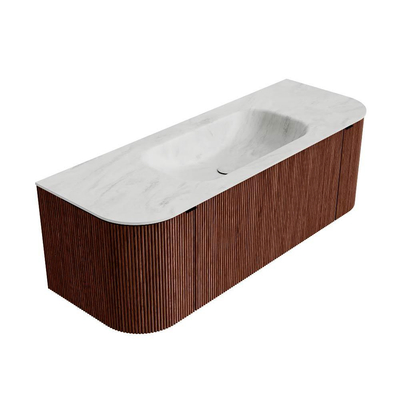 Ensemble de meuble de salle de bain Mondiaz KURVE-DLUX - 130x46x40cm - 1 tiroir - 2 portes - lavabo en solid surface - milieu - 1 trou de robinet - Ruby