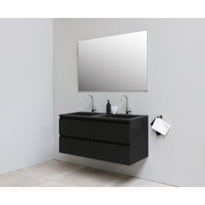 Adema Bella Meuble salle de bains avec lavabo acrylique Noir avec miroir 120x55x46cm 2 trous de robinet Noir mat