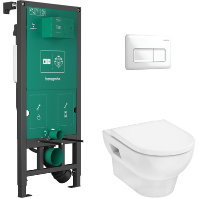 Hansgrohe Ensemble WC complet avec réservoir encastré iFrame Universal, plaque de commande iFrame Original Q et GladeLake S blanc