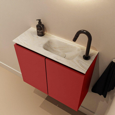 MONDIAZ TURE-DLUX Meuble toilette - 60cm - Fire - EDEN - vasque Ostra - position droite - 1 trou de robinet