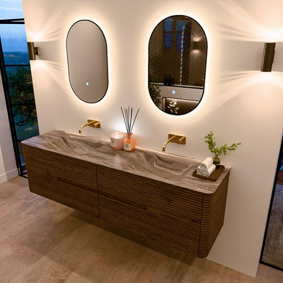Mondiaz CIRO-DLUX Badkamermeubelset - 180x45x50cm - Solid surface wastafel Sombra - 2 wasbak Dubbel - zonder kraangaten - 4 lades - Dusk
