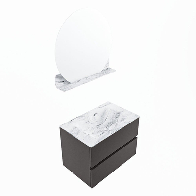 Mondiaz VICA-DLUX ensemble de meuble de salle de bain - 70cm - meuble sous-vasque gris foncé - 2 tiroirs - lavabo encastré cloud milieu - sans trous de robinet - version haute de 60cm - glace