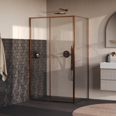 BRAUER Galactic Douchecabine - 120x90x200cm - met schuifdeur - helder glas - omkeerbaar - incl. glascoating - geborsteld koper PVD