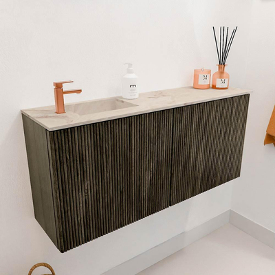 Mondiaz JOYA-DLUX 90cm meuble de salle de bains - couleur Shadow - Vasque FAYE position Gauche 1 trou de robinet couleur Frappe.