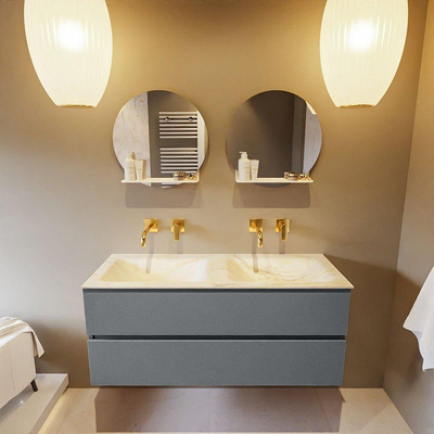 Mondiaz VICA-DLUX ensemble de meuble de salle de bain - 120cm - meuble sous-vasque plata - 2 tiroirs - lavabo encastré cloud double - sans trous de robinet - miroir modèle spot - version XL 60cm de haut - ostra