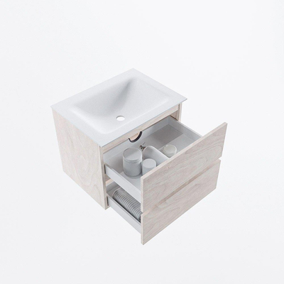 Mondiaz VICA ensemble de meuble de salle de bain - 60cm - meuble sous vasque en aggloméré - 2 tiroirs - lavabo cloud milieu - 1 trou de robinet - version haute de 60cm - talc