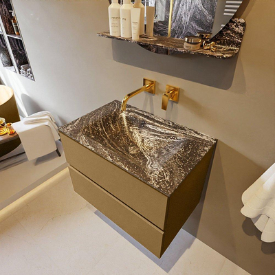 Mondiaz VICA-DLUX Ensemble de meuble de salle de bain - 70cm - meuble sous-vasque oro - 2 tiroirs - lavabo encastrée cloud milieu - sans trous de robinet - version haute de 60cm - lave