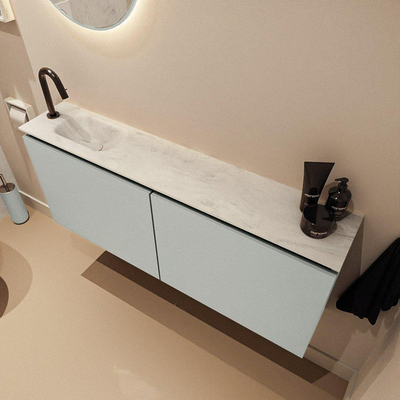 MONDIAZ TURE-DLUX meuble de WC 120 cm Greey. Lavabo EDEN Opalo position gauche. Avec 1 trou de robinet.