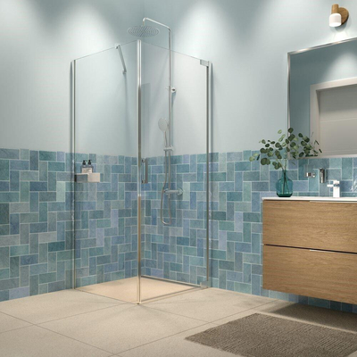 Sealskin inc. porte battante et panneau latéral 100x100x200cm avec panier de douche verre de sécurité transparent de 8mm avec anti-calcaire argenté brillant