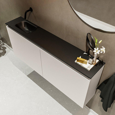 Mondiaz TURE Meuble lave-mains 120x23x50cm sans trous de robinet 2 portes Linen mat Lavabo Eden Gauche Solid Surface Noir