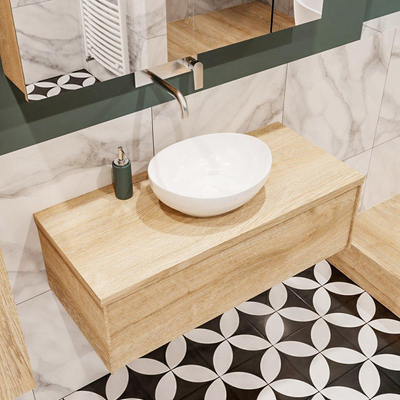 Mondiaz LUSH Meuble salle de bains avec 1 tiroir lavabo BARCO 100x30x45cm Centre sans trou de robinet Washed oak
