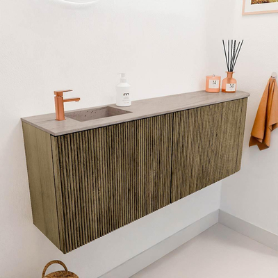 Mondiaz JOYA-DLUX Meuble de salle de bains 111,6cm - arrondi droit couleur Dusk - Vasque FAYE position Gauche 1 trou de robinet couleur Saba.