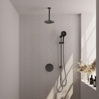 BRAUER Gunmetal Edition douche thermostatique encastrée - 3 voies - rond - ensemble 95 - douche principale de 20 cm - bras plafond - douchette à main 3 positions - flexible de douche - barre de douche intégrée - gunmetal brossé PVD