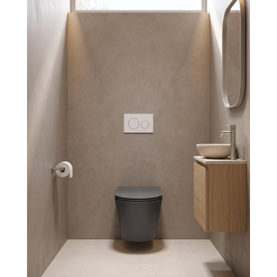 QeramiQ Dely Pack WC - 36,3x51,7cm - à fond creux - sans bride - réservoir encastré Geberit UP320 - abattant WC à fermeture douce - plaque de déclenchement blanche brillante - boutons ronds - noir mat