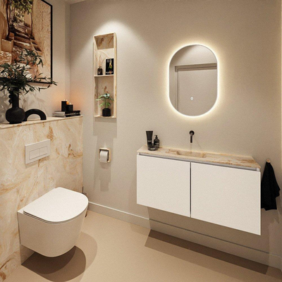 MONDIAZ TURE-DLUX Meuble toilette - 100cm - Talc - EDEN - vasque Frappe - position centrale - sans trou de robinet