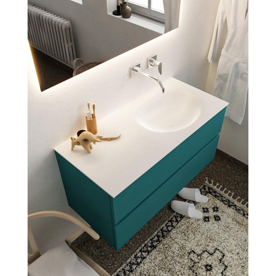 Mondiaz VICA Ensemble de meuble de salle de bain - 100cm - meuble sous-vasque smag - 2 tiroirs - lavabo moon droite - sans trou de robinet XL version 60cm haut