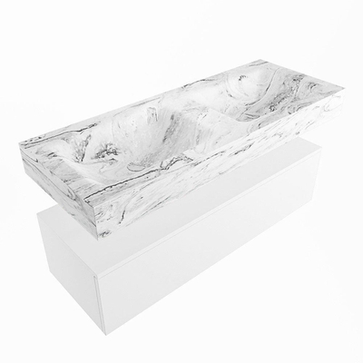 Mondiaz ALAN-DLUX Ensemble de meuble - 120cm - meuble Talc mat - 1 tiroir - Lavabo Cloud Glace suspendu - vasque Gauche et droite - 2 trous de robinet