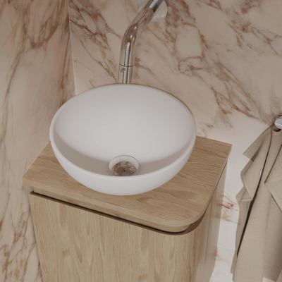 Thebalux Epoch Toiletmeubel - 36x35x41cm - ronding links - hoek rechts - 1 deur - topblad - zonder kraangat - Blanc