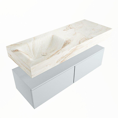 Mondiaz ALAN-DLUX Ensemble de meuble - 120cm - meuble Clay mat - 2 tiroirs - Lavabo Cloud Frappe suspendu - vasque Gauche - 0 trous de robinet