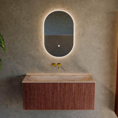 MONDIAZ KURVE-DLUX Meuble de salle de bains 100cm couleur Ruby avec 1 tiroir et 0 porte. Lavabo BIG MEDIUM Central sans trou de robinet Arena.