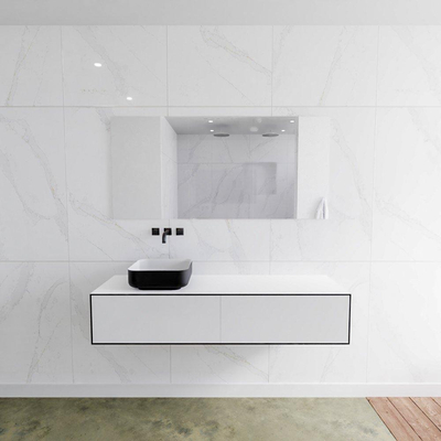 Mondiaz Lagom Meuble salle de bains 150x30.9x45cm Solid Surface Urban 2 tiroirs avec lavabo BINX vasque à poser Gauche sans trous de robinet