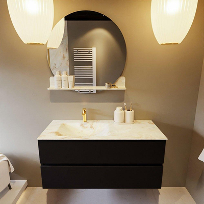 Mondiaz VICA-DLUX Ensemble de meuble de salle de bain - 110cm - meuble sous-vasque urban - 2 tiroirs - lavabo encastré cloud gauche - 1 trou de robinet - version haute de 60cm - frape