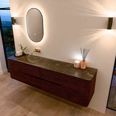 Mondiaz CIRO-DLUX Ensemble de meubles de salle de bains - 190x45x50cm - lavabo en solid surface Lava - 1 vasque à gauche - sans trous de robinet - 4 tiroirs - Ruby