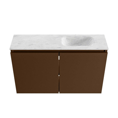 MONDIAZ TURE-DLUX Meuble WC 80 cm Rust. EDEN lavabo Opalo position droite. Avec 1 trou de robinet.