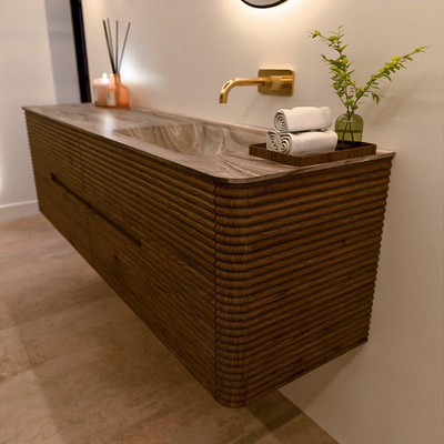 Mondiaz CIRO-DLUX Badkamermeubelset - 170x45x50cm - Solid surface wastafel Sombra - 1 wasbak Rechts - zonder kraangaten - 4 lades - Dusk