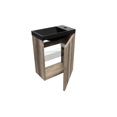 Arcqua Luna Ensemble fontaine 54.3x39.7x21.8cm Canyon Oak avec fontaine marbre sans trop-plein mat noir