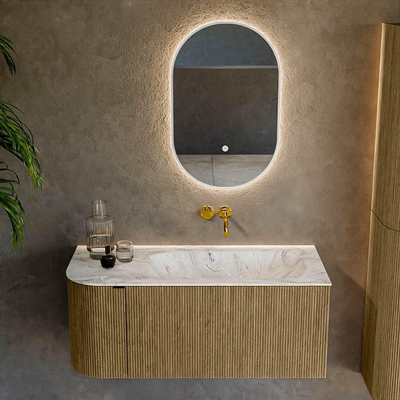 Mondiaz KURVE-DLUX Ensemble de meuble salle de bain - 105x46x40cm - 1 tiroir - 1 porte - lavabo en solid surface - droite - sans trou de robinet - Dusk