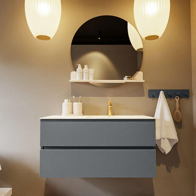 Mondiaz VICA-DLUX Ensemble de meuble de salle de bain - 100cm - meuble sous-vasque plata - 2 tiroirs - lavabo encastrée cloud droite - 1 trou de robinet - version haute de 60cm - ostra