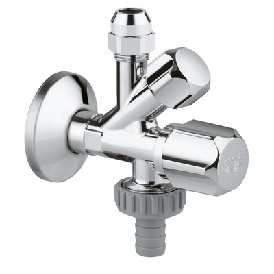 GROHE robinet d'arrêt d'angle à compression avec bague d'étanchéité en téflon 1/2 x3/8 avec poignée en plastique chromé