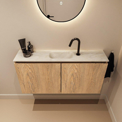 MONDIAZ TURE-DLUX meuble de WC 100 cm Washed Oak. EDEN lavabo Ostra position milieu. Avec 1 trou de robinet.