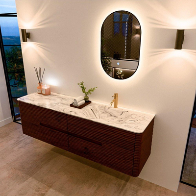Mondiaz CIRO-DLUX Badkamermeubelset - 170x45x50cm - Solid surface wastafel Glace - 1 wasbak Rechts - 1 kraangat - 4 lades - Ruby
