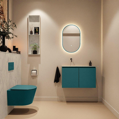 MONDIAZ TURE-DLUX Meuble toilette - 80cm - Smag - EDEN - vasque Opalo - position gauche - sans trou de robinet