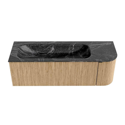 MONDIAZ KURVE-DLUX meuble de salle de bains 135cm avec module 25 R couleur chêne avec 1 tiroir et 1 porte. Plan vasque BIG MEDIUM gauche 1 trou de robinetterie couleur lave.
