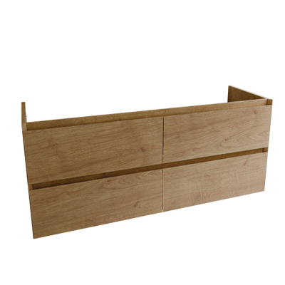 Saniclass Holz Pure Meuble de salle de bain - 140x45x60cm - lavabo en céramique blanc - 2 vasques - 2 trous de robinet - 4 tiroirs - Chêne Natural