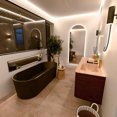 Mondiaz CIRO-DLUX Badkamermeubelset - 140x45x50cm - Solid surface wastafel Saba - 1 wasbak Rechts - 1 kraangat - 4 lades - Ruby