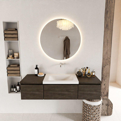 MONDIAZ BUKLA 140cm badmeubel met module 40 kleur Dark Brown met 3 lades. Wastafel CLOUD midden 0 kraangaten kleur Talc.