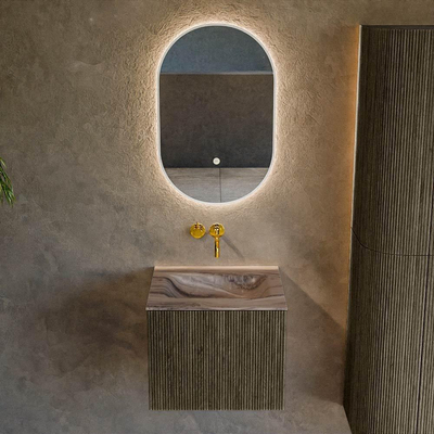 MONDIAZ KURVE-DLUX Meuble de salle de bains 50cm couleur Shadow avec 1 tiroir et 0 porte. Lavabo GRUNNE Milieu sans trou de robinet Sombra.