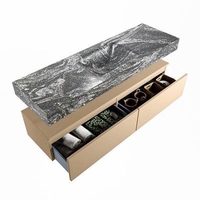 Mondiaz ALAN-DLUX Ensemble de meuble - 150cm - meuble Oro mat - 2 tiroirs - Lavabo Cloud Lava suspendu - vasque Centre - 0 trous de robinet
