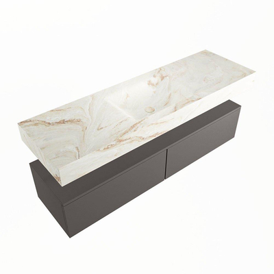 Mondiaz ALAN-DLUX Ensemble de meuble - 150cm - meuble Dark grey mat - 2 tiroirs - Lavabo Cloud Frappe suspendu - vasque Centre - 1 trou de robinet