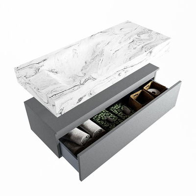 Mondiaz ALAN-DLUX Ensemble de meuble - 110cm - meuble Plata mat - 1 tiroir - Lavabo Cloud Glace suspendu - vasque Gauche - 1 trou de robinet