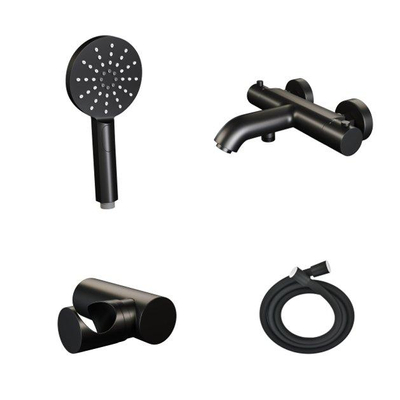 Brauer Black Edition Badkraan opbouw - 2 gladde knoppen - handdouche rond 3 standen - mat zwart