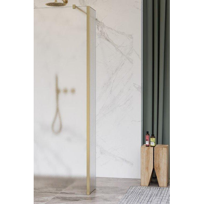 Fortifura Galeria zijwand - 50x200cm - mat - glas - 8mm - met hoekprofiel - PVD - geborsteld messing (goud)