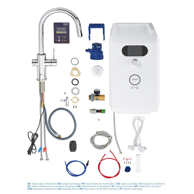 GROHE Blue Professional keukenkraan - 1-gats - duo - C-uitloop - uittrekbare mousseur - filterfunctie - starterkit - chroom
