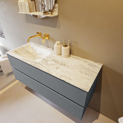 MONDIAZ VICA-DLUX Badkamermeubelset - 120cm - onderkast plata- 2 lades - inbouw wastafel cloud links - zonder kraangaten - 60cm hoge versie - glace