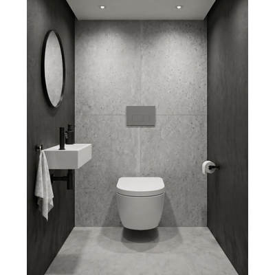 QeramiQ Dely Toiletset - 36.3x51.7cm - diepspoel - rimless - Geberit UP320 inbouwreservoir - softclose toilet zitting - 35mm - bedieningsplaat licht grijs - rechthoekige knoppen - glans wit
